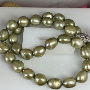 18” sterling Freshwater chunky spring green color pearl necklace